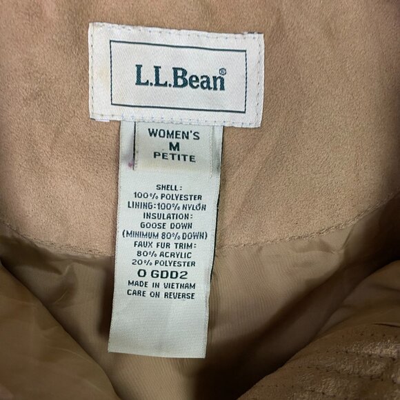 LL Bean Goose Down Puffer Vest Women's Medium Petite Tan Sherpa Collar Full Zip - Picture 6 of 10